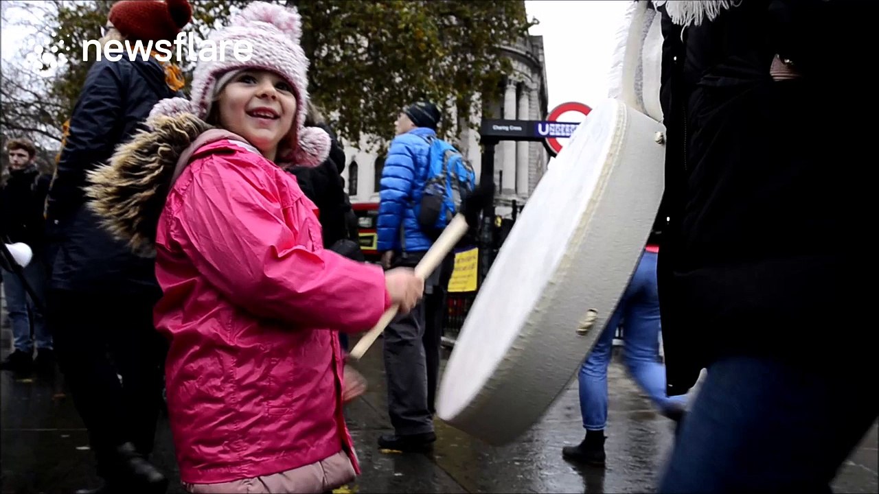 Domestic violence protest blocks Waterloo bridge