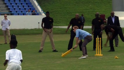 Prince Harry plays cricket in Antigua