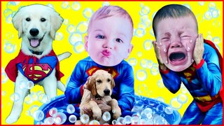 Crying Baby Superheroes in Real Life Superman Gives SuperPup a Bath BIG HEAD CRYING BABIES