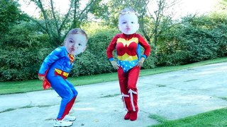 Crying Baby Superheroes in Real Life Superman and Wonder Woman SILLY BIG HEAD CRYING BABIES