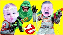 Crying Baby Superheroes in Real Life GHOSTBUSTERS FIGHT SLIMER Superhero Big Head Babies IRL