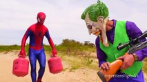 Target shooting The Joker and Spiderman Gun Fun Prank Video Super Hero Fights Vs In Real Life IRL