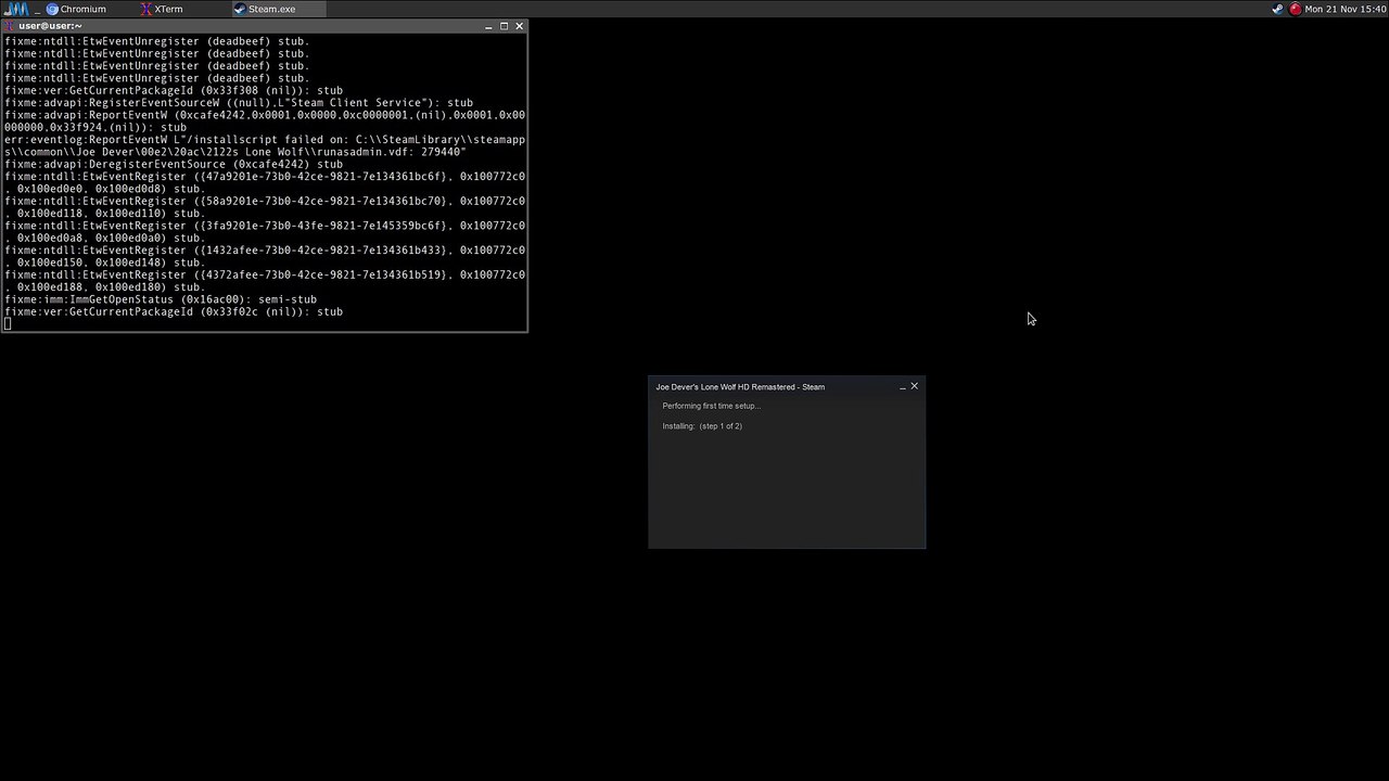 Joe Dever's Lone Wolf ·· Test#1 ·· Linux · Wine Gallium Nine ·· the game freezes