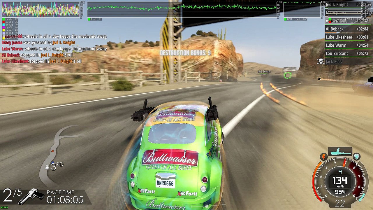 Gas Guzzlers Extreme ·· Test#1 ·· Linux · Wine Gallium Nine ·· graphical bugs