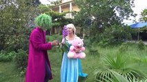 Spiderman throwing ball into buttocks Frozen Elsa Pinks SpiderGirl vs Joker Fun Superheroes movie