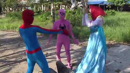 King Spiderman rescue Frozen Elsa escape Catwomen Fun Joker vs Superheroes movie in real life