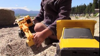 Construction Trucks for Kids  Beach Playtime Tahoe Vacation 4 - Excavator Dump Truck Monster Truck