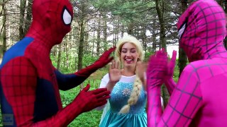 Frozen Elsa is a CANON BALL! - Spiderman Maleficent Joker Pink Spidergirl Catwoman! Superhero Fun