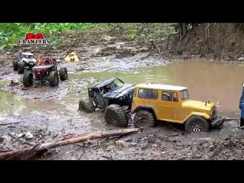 9 trucks mudding! Tamiya CC01 Defender Land Cruiser Axial Wraith RC offroad adventures