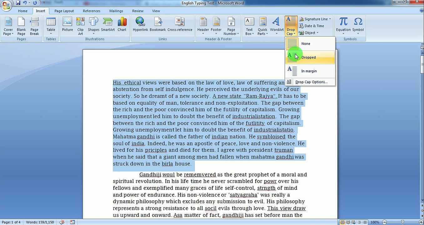 Drop Cap in Ms word