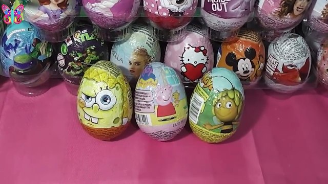 huevos de chocolate de peppa pig, bob esponja y la abeja maya con juguetes para niños y niñas