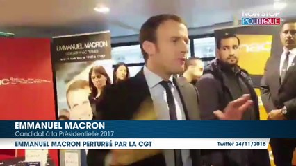 Emmanuel Macron perturbé par des syndicalistes à sa première séance de dédicace