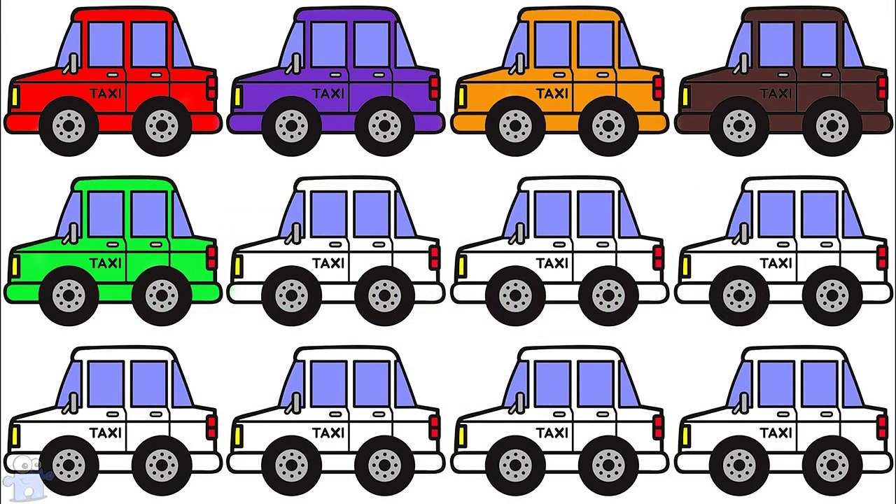 Learning Colors with Street Vehicles Cars Taxi Coloring - Coloured Cars Learn Colors in English
