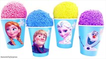 Disney Frozen! Clay Foam Surprise Eggs Cups! Play-Doh Dippin Dots Toy Surprises! Learn Colors!