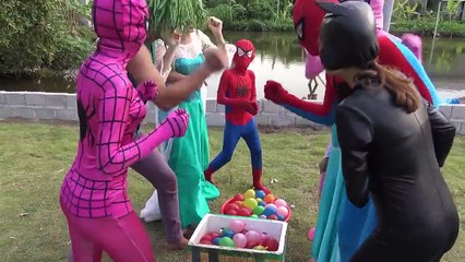COLLOR BALL Spiderman vs Joker vs Frozen Elsa water balloons Baby kids Fun ep1