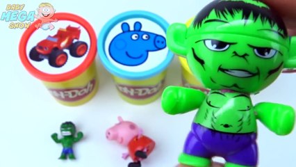 Video herunterladen: Play Doh Clay Сups Stacking Toys Peppa Pig Hulk Superheroes Monster Machines Learn Colors for Kids