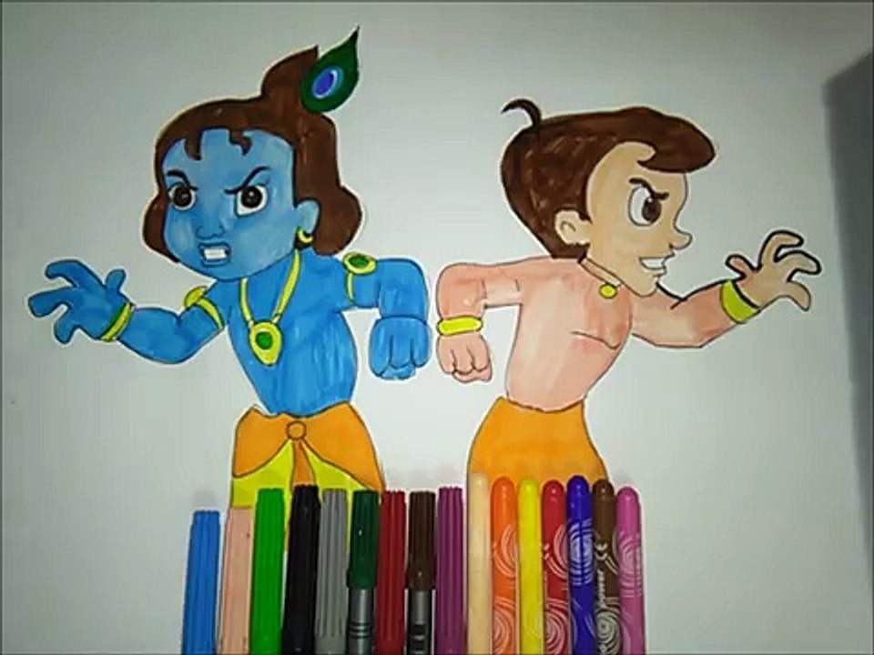 Chhota Bheem cartoon and Little krishna coloring page for kids
