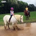 Un cheval se roule dans la boue pendant une balade !