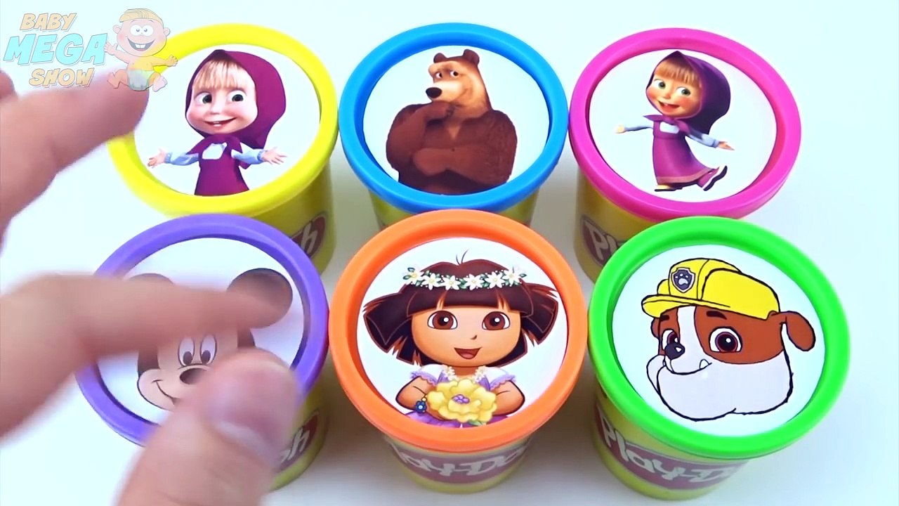 Cups Play Doh Clay Masha and the Bear Mickey Mouse Paw Patrol Dora Learn Colours for Children