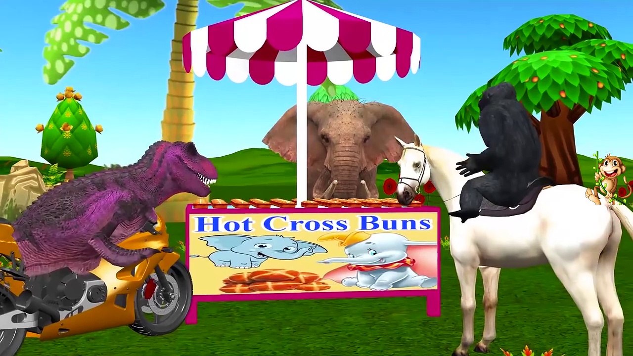 Five Little Kittens Gorilla Dinosaurs Playing Horse Ride Hot Cross Buns Nursery Rhymes For Children