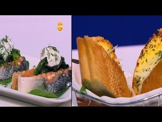 سلمون مشوي بالسبانخ - خبز بالثوم والبقدونس  | شبكة و صنارة حلقة كاملة