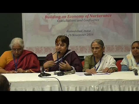 Elaben Bhatt talks at “Building an Economy of Nurturance” Press Conference by SEWA in Ahmedabad