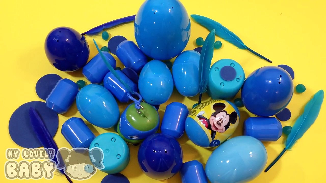 Learn Colours with Blue Surprise Eggs! Opening Blue Eggs with Toys!