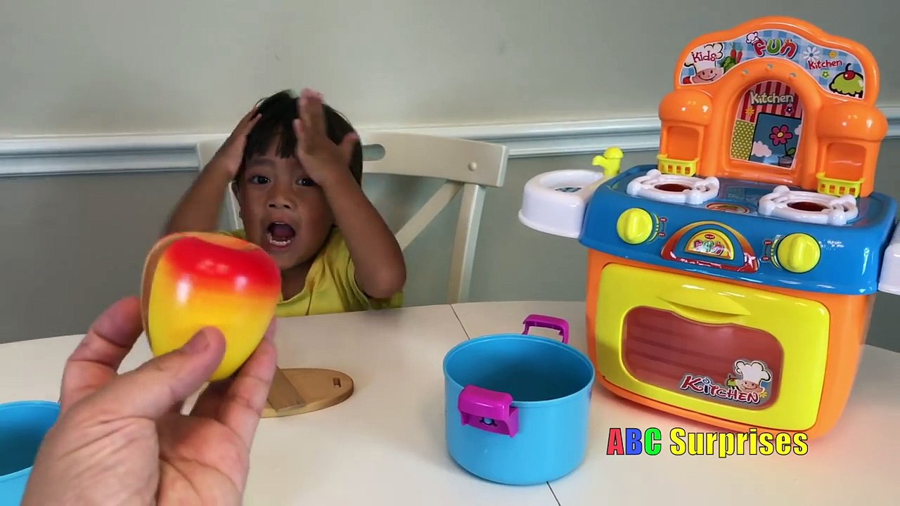 Learn English Food Names Fruits and Vegetables with Ryan Cooking Play Set Fun for Kids ABC Surprises