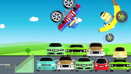 Captain America Monster Truck Vs Minion Bike - Video For Children - Kids Cartoon