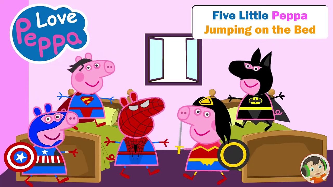 Five Little Peppa Super Hero Jumping on the Bed - Kids Song - Nursery Rhymes