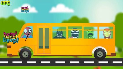 Super Heroes Wheel On The Bus Song With Spiderman Batman Venom Iron Man Hulk