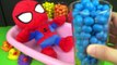 Learn Colors Baby Doll Baby Spiderman M&Ms Chocolate Candy - How to Bath a Baby with Colour Balls
