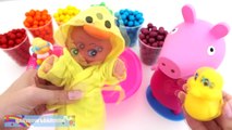 Peppa Pig Baby Doll Bath Time Learn Colors Playing with Candy Colours RainbowLearning