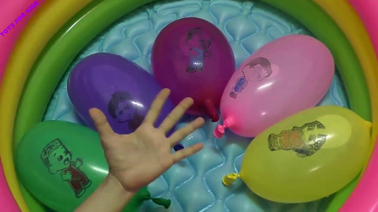 5 Wet Colours Face Balloons Learn colors water balloon Finger Family Nursery Rhymes