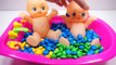 Learn Colors Twin Baby Doll Bath Time With M&Ms Candy Learn Colours Chocolate