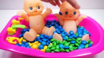 Learn Colors Twin Baby Doll Bath Time With M&Ms Candy Learn Colours Chocolate