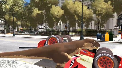 Dinosaur T Rex driving Lightning McQueen CARS Children Nursery Rhyme