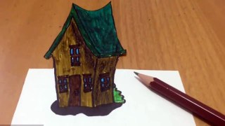 3D drawing on paper Step by Step - How to Draw 3d House on paper