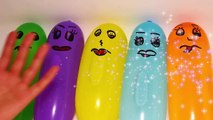 Five wet Worm balloons - Learn colours Finger BALLOONS Family Nursery Compilation