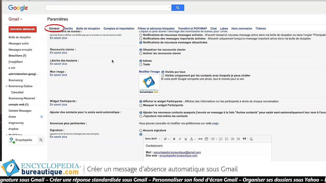 Gmail - Activer le message d'absence automatique