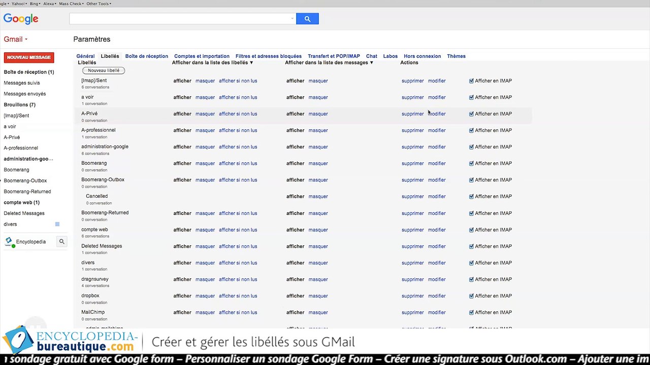 Gmail : création et gestion des libéllés