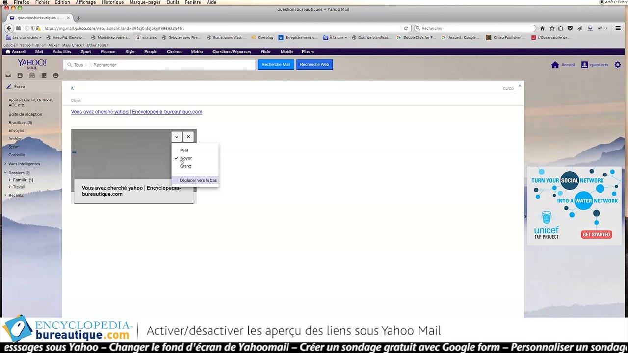 Apercu de liens sous Yahoo Mail