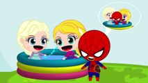 Spiderman and Elsa and Anna Crying Break Swimming Pool Frozen Elsa vs Spiderman Cartoon For Kids