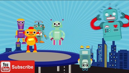 five little robots jumping on the bed, nursery rhymes for children, songs for kids