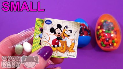 Spiderman Learn Sizes from Smallest to Biggest! Surprise Eggs with Candy and Toys! Lesson 2