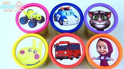 Download Video: The Little Bus Tayo Сups Stacking Play Doh Clay Talking Tom Peppa Pig Masha Learn Colors for Kids