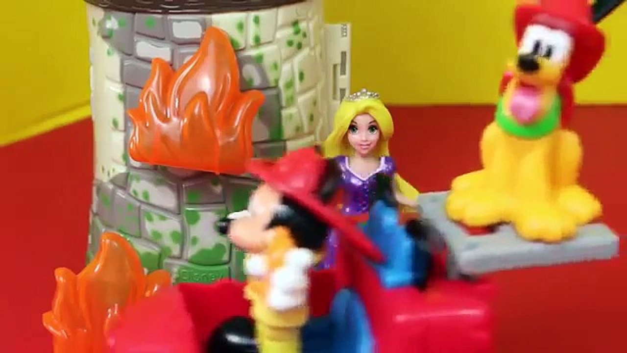 Mickey Mouse Firehouse DisneyCarToys Peppa Pig House Fire Minnie Mouse Disney Princess Rapunzel