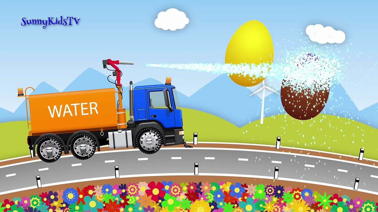 Trucks for kids. Water Truck. Chocolate Eggs. Learn Colors. Cartoon for children.-h9F1jvX7W70