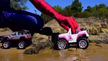 Superhero in Real Life Spiderman Playing With A Jeep 4x4 On The Beach Attacked By Venom Super Hero