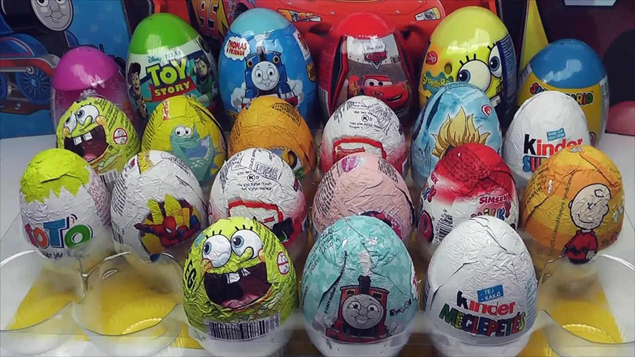 21 Surprise Eggs Kinder Surprise Cars 2 Spongebob Thomas Zaini Surprise